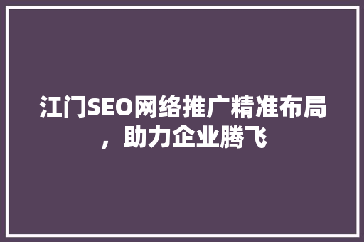 江门SEO网络推广精准布局，助力企业腾飞