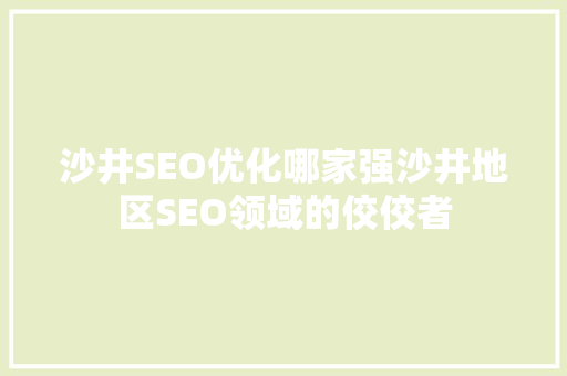 沙井SEO优化哪家强沙井地区SEO领域的佼佼者