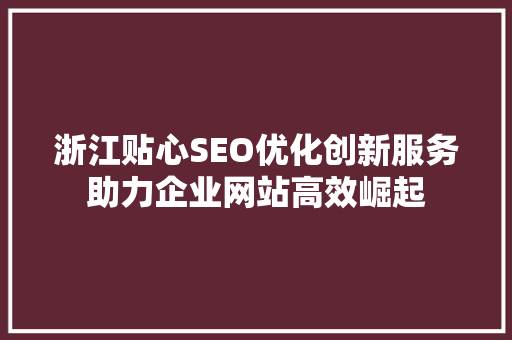 浙江贴心SEO优化创新服务助力企业网站高效崛起