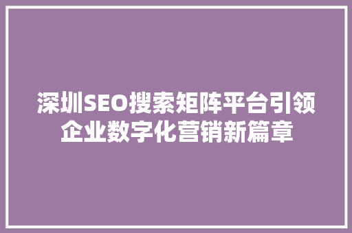 深圳SEO搜索矩阵平台引领企业数字化营销新篇章