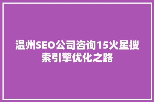 温州SEO公司咨询15火星搜索引擎优化之路