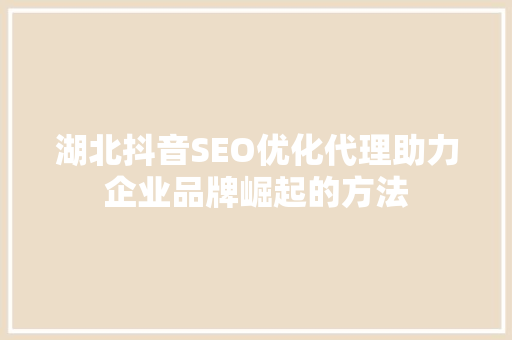 湖北抖音SEO优化代理助力企业品牌崛起的方法