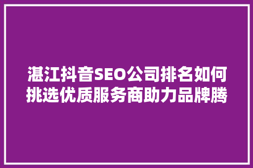 湛江抖音SEO公司排名如何挑选优质服务商助力品牌腾飞