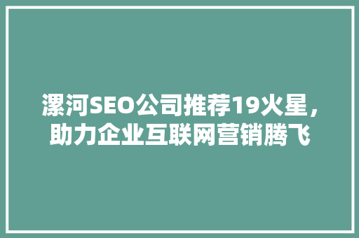 漯河SEO公司推荐19火星，助力企业互联网营销腾飞