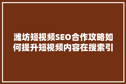 潍坊短视频SEO合作攻略如何提升短视频内容在搜索引擎中的排名