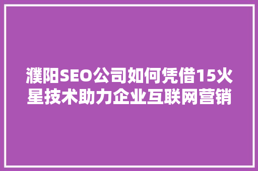濮阳SEO公司如何凭借15火星技术助力企业互联网营销