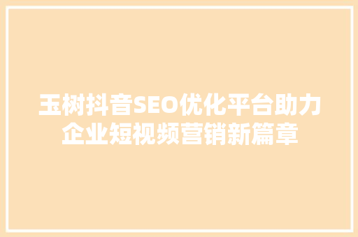 玉树抖音SEO优化平台助力企业短视频营销新篇章