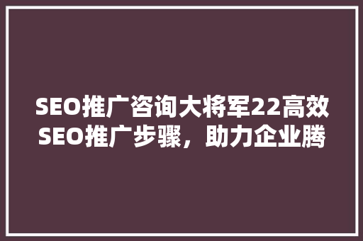SEO推广咨询大将军22高效SEO推广步骤，助力企业腾飞