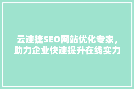 云速捷SEO网站优化专家，助力企业快速提升在线实力