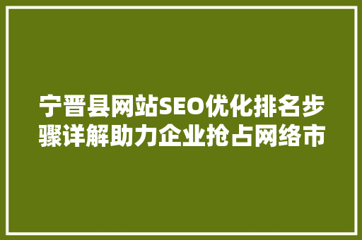 宁晋县网站SEO优化排名步骤详解助力企业抢占网络市场先机