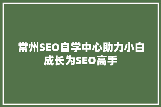 常州SEO自学中心助力小白成长为SEO高手