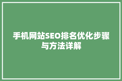 手机网站SEO排名优化步骤与方法详解