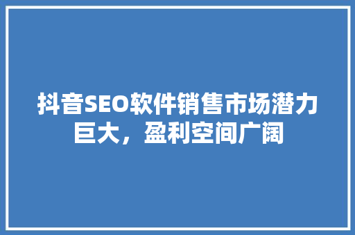 抖音SEO软件销售市场潜力巨大，盈利空间广阔