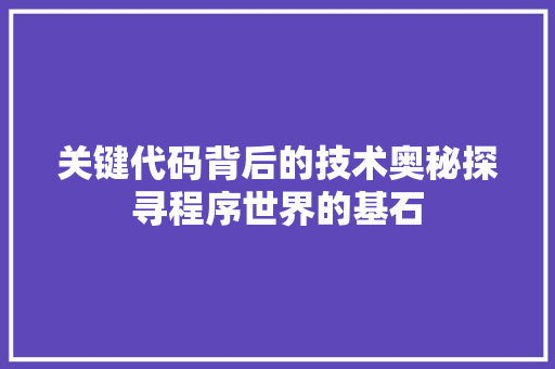 关键代码背后的技术奥秘探寻程序世界的基石