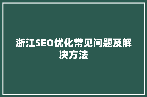 浙江SEO优化常见问题及解决方法