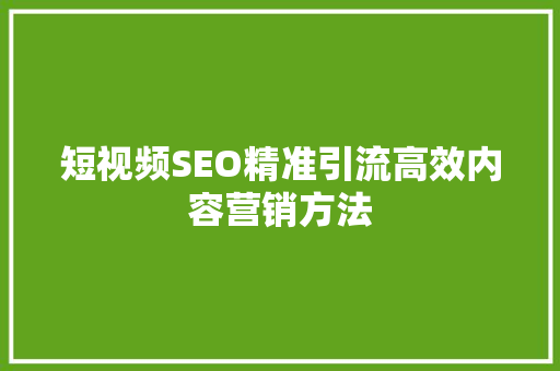短视频SEO精准引流高效内容营销方法