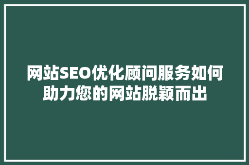 网站SEO优化顾问服务如何助力您的网站脱颖而出