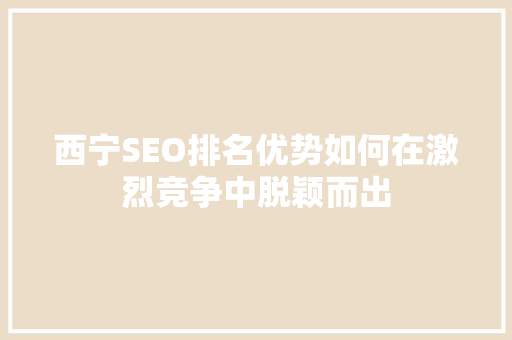 西宁SEO排名优势如何在激烈竞争中脱颖而出