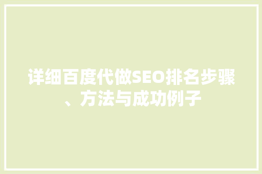 详细百度代做SEO排名步骤、方法与成功例子