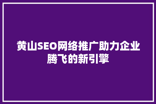 黄山SEO网络推广助力企业腾飞的新引擎