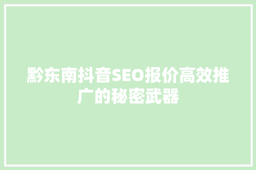 黔东南抖音SEO报价高效推广的秘密武器