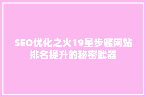 SEO优化之火19星步骤网站排名提升的秘密武器