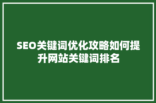 SEO关键词优化攻略如何提升网站关键词排名