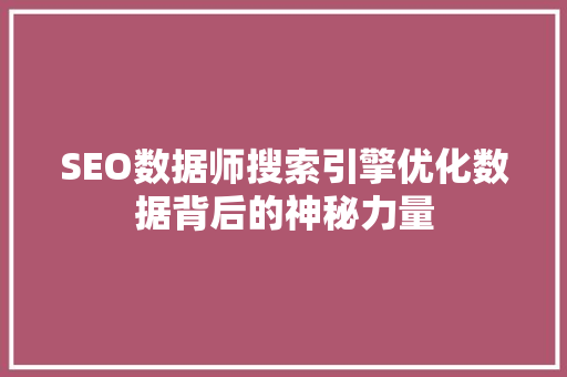SEO数据师搜索引擎优化数据背后的神秘力量