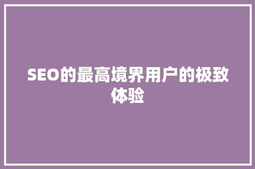 SEO的最高境界用户的极致体验