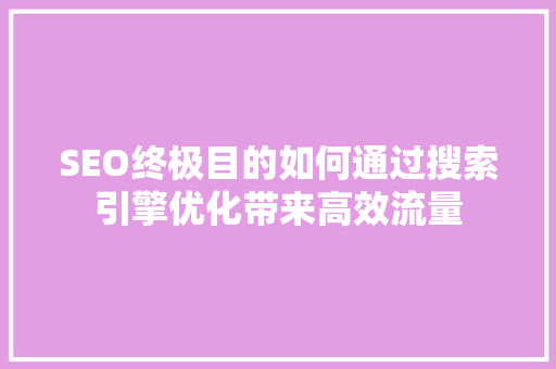 SEO终极目的如何通过搜索引擎优化带来高效流量