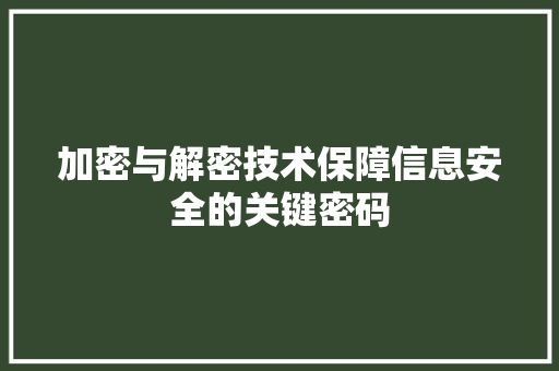 加密与解密技术保障信息安全的关键密码