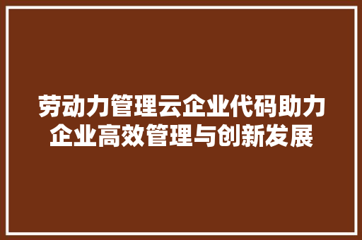 劳动力管理云企业代码助力企业高效管理与创新发展