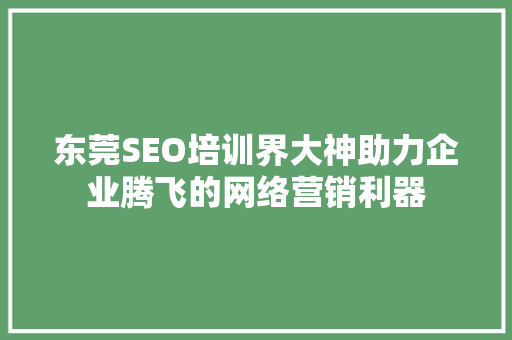 东莞SEO培训界大神助力企业腾飞的网络营销利器