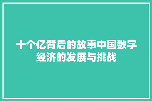 十个亿背后的故事中国数字经济的发展与挑战
