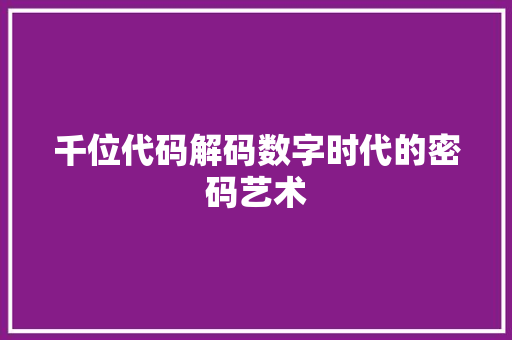 千位代码解码数字时代的密码艺术
