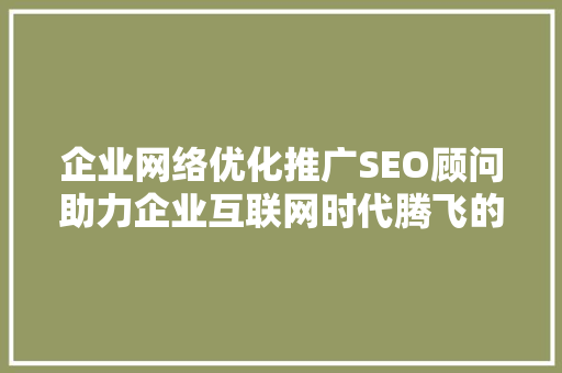 企业网络优化推广SEO顾问助力企业互联网时代腾飞的关键角色