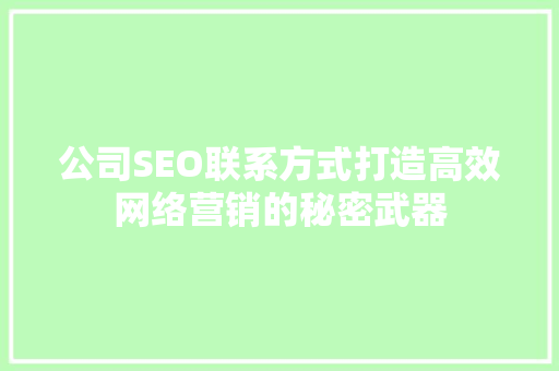 公司SEO联系方式打造高效网络营销的秘密武器
