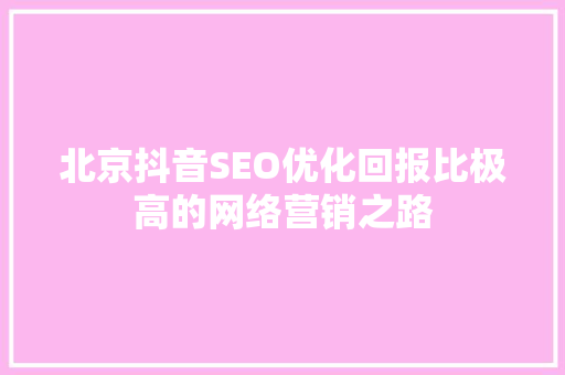 北京抖音SEO优化回报比极高的网络营销之路