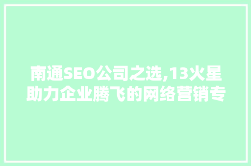 南通SEO公司之选,13火星助力企业腾飞的网络营销专家