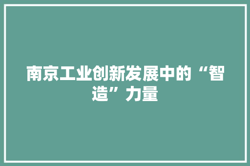 南京工业创新发展中的“智造”力量