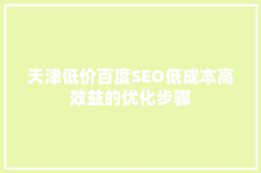 天津低价百度SEO低成本高效益的优化步骤  第1张