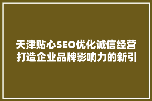 天津贴心SEO优化诚信经营打造企业品牌影响力的新引擎