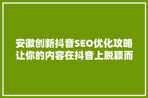 安徽创新抖音SEO优化攻略让你的内容在抖音上脱颖而出