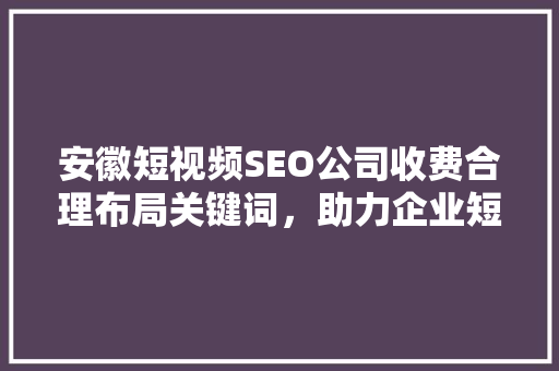 安徽短视频SEO公司收费合理布局关键词，助力企业短视频营销腾飞