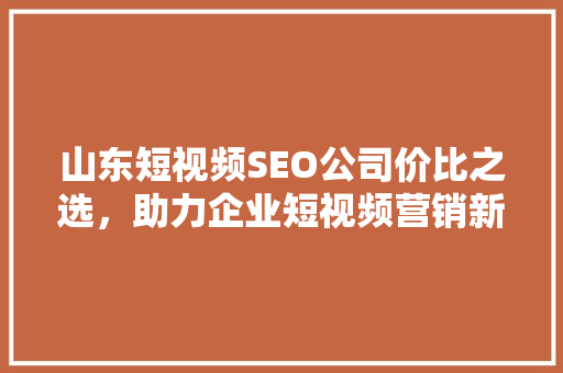山东短视频SEO公司价比之选，助力企业短视频营销新篇章