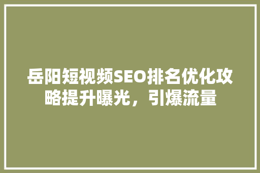 岳阳短视频SEO排名优化攻略提升曝光，引爆流量