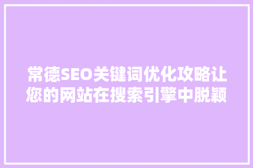 常德SEO关键词优化攻略让您的网站在搜索引擎中脱颖而出