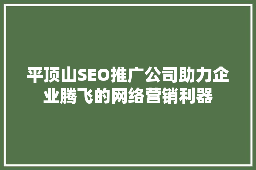 平顶山SEO推广公司助力企业腾飞的网络营销利器