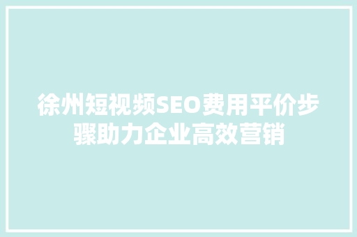 徐州短视频SEO费用平价步骤助力企业高效营销
