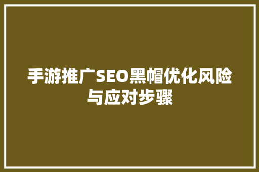 手游推广SEO黑帽优化风险与应对步骤